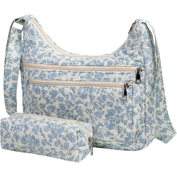 Handbags - Women's Floral Quilted Crossbody Bag and Tote Multi-Pocket Shoulder Handbags